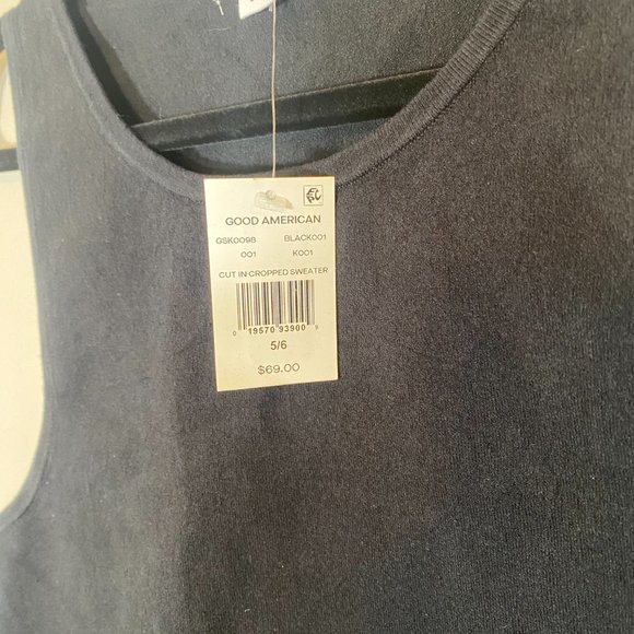 NWT Good American Cut In Cropped Knit Sweater in Black - Picture 8 of 8